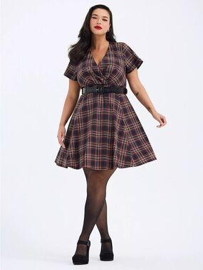 Torrid Retro Chic Fall Plaid Surplice Mini Dress Size 14 NWT